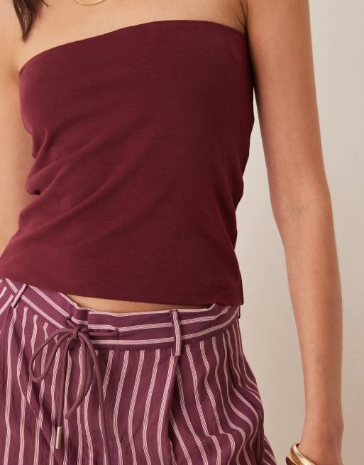 ASOS DESIGN – Mörkt körsbärsröd, lång bandeau-topp med luddig yta i bomull, 3 av 4