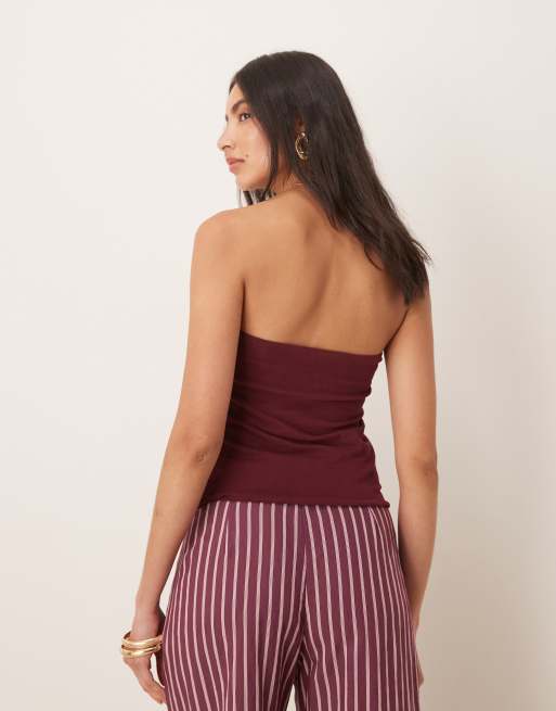 ASOS DESIGN – Mörkt körsbärsröd, lång bandeau-topp med luddig yta i bomull, 4 av 4
