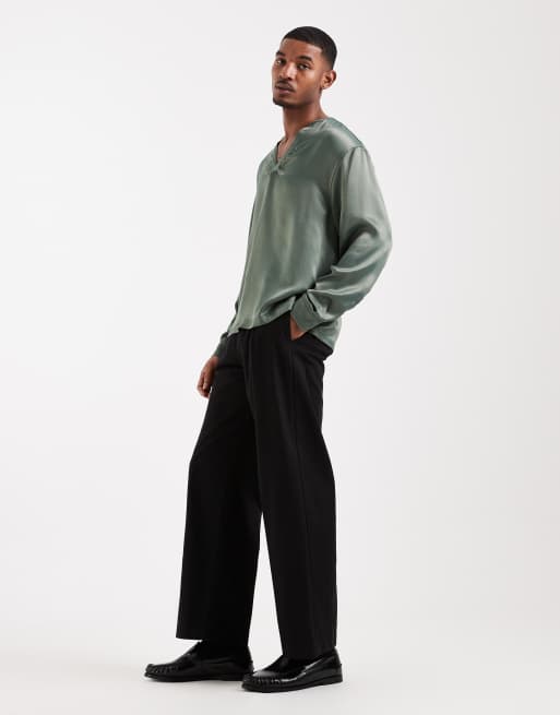 ASOS DESIGN – Mörkt salviagrön satinskjorta i oversize och dra på-modell, 2 av 5