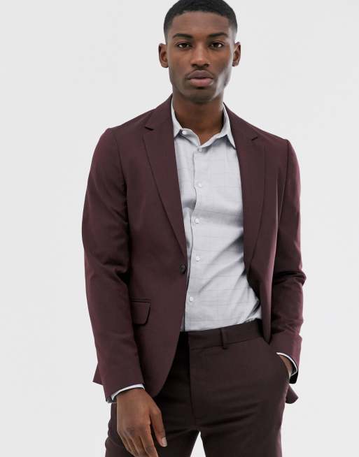 ASOS DESIGN – Mörkt vinröd kostym i skinny fit, 2 av 3