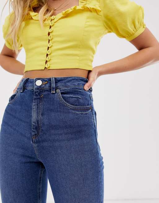 ASOS DESIGN – Mörktvättade smala mom jeans med hög midja - MBLUE, 3 av 4