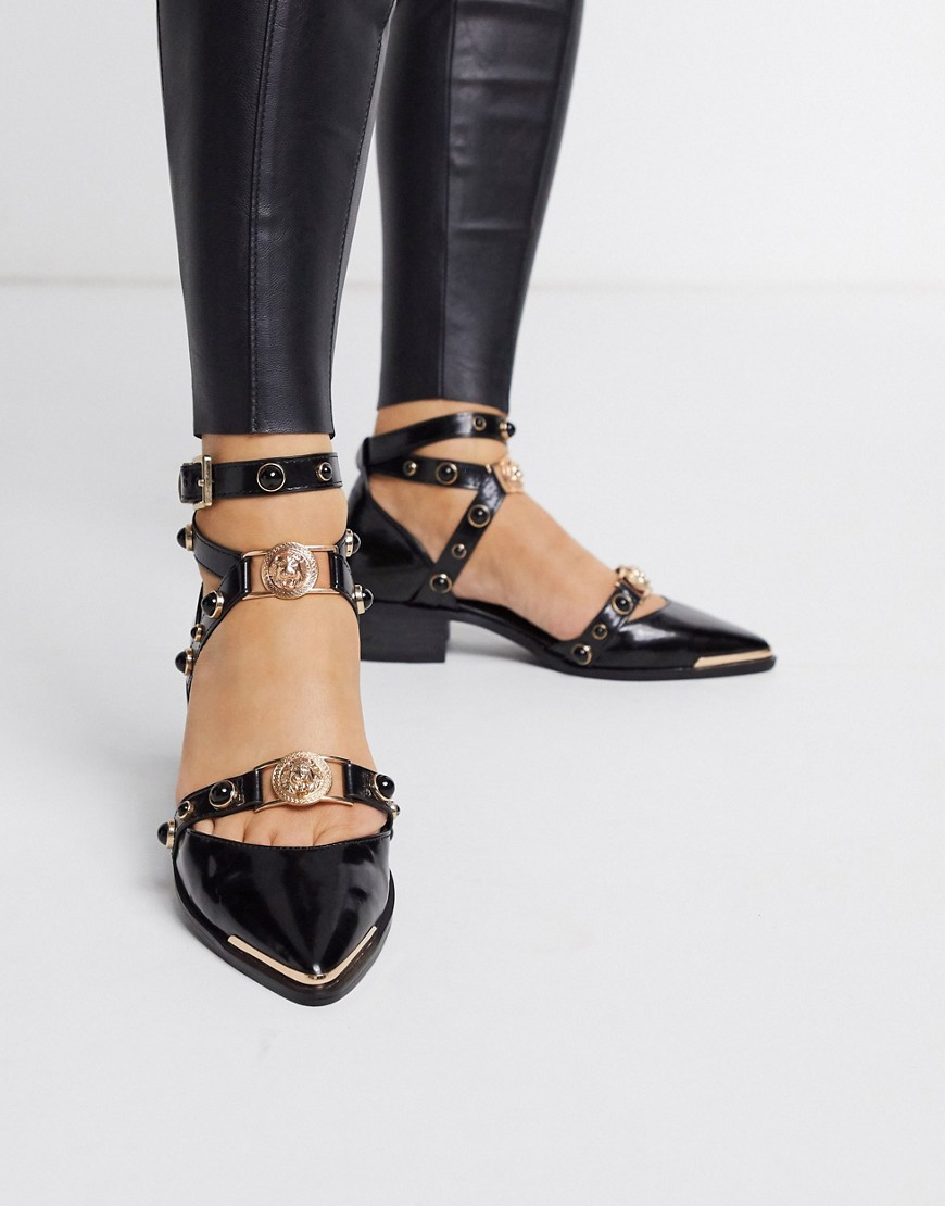 ASOS DESIGN - Morris - Sorte spidse flade sko med udsmykninger
