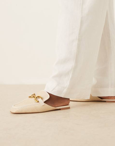 ASOS DESIGN Mosaic flat loafer mules in natural fabrication - view 1