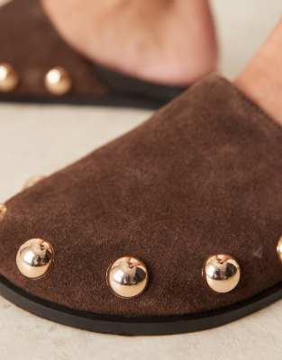 Asos Design Motion Leather Flat Mules In Multi