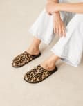 [ASOS DESIGN] ASOS DESIGN Motion leather flat mules in leopard pony-Multi 37 LEOPARD