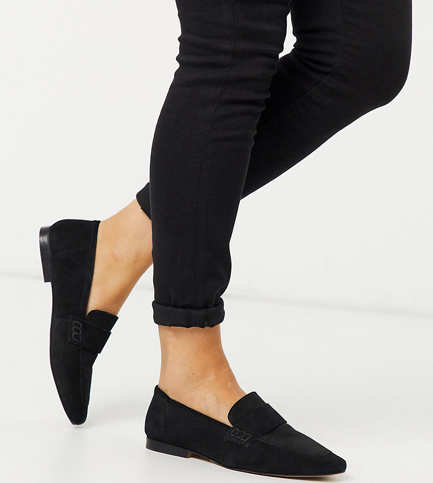asos design -  – Motion – Loafer aus Wildleder in Schwarz, weite Passform