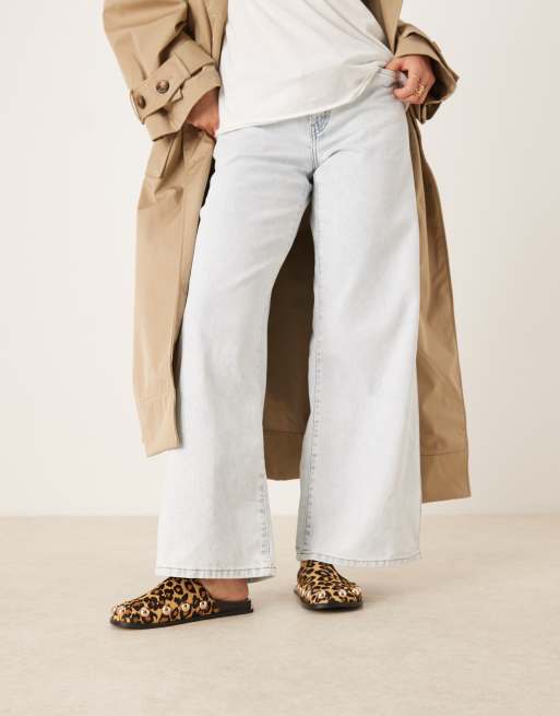ASOS DESIGN Motion premium leather flat mule in leopard print, 3 of 4