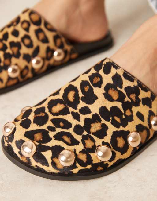 ASOS DESIGN Motion premium leather flat mule in leopard print, 4 of 4