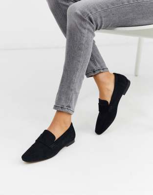 black suede slip ons