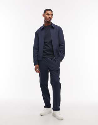 Asos Design Motionmax™ Four Way Stretch Harrington Jacket In Blue