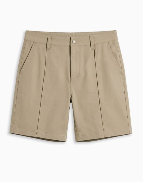 ASOS DESIGN motionMAX™ four way stretch short length shorts in khaki with pintucks (part of a set) - view 1