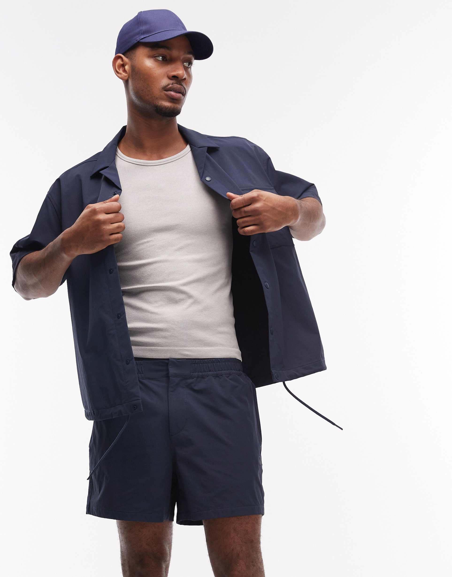 ASOS DESIGN motionMAX™ four way stretch shorter length shorts in navy - part of a set