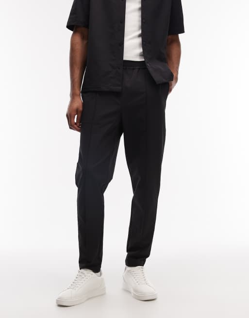 ASOS DESIGN motionMAX™ four way stretch tapered pants in black with pintucks - part of a set, 3 of 6