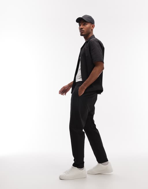 ASOS DESIGN motionMAX™ four way stretch tapered pants in black with pintucks - part of a set, 4 of 6