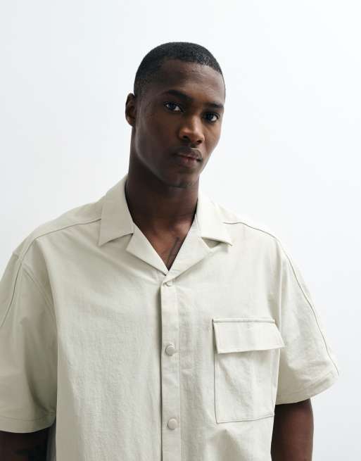 ASOS DESIGN - MotionMAX - Oversized overhemd met stretch in vier richtingen in beige, 3 van 5