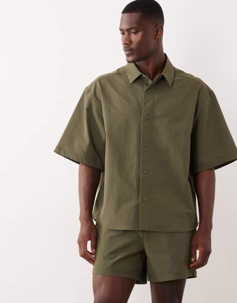 ASOS DESIGN motionMAX™ oversized shirt in khaki - view 1