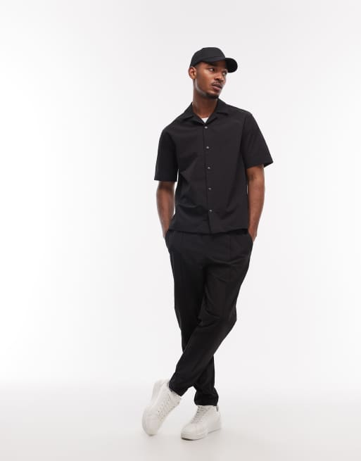 ASOS DESIGN motionMAX™ relaxed fit four way stretch shirt in black, 5 of 7