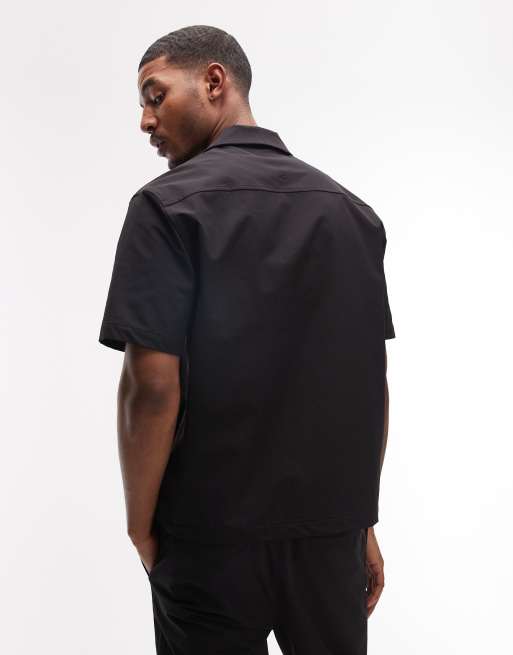 ASOS DESIGN motionMAX™ relaxed fit four way stretch shirt in black, 6 of 7