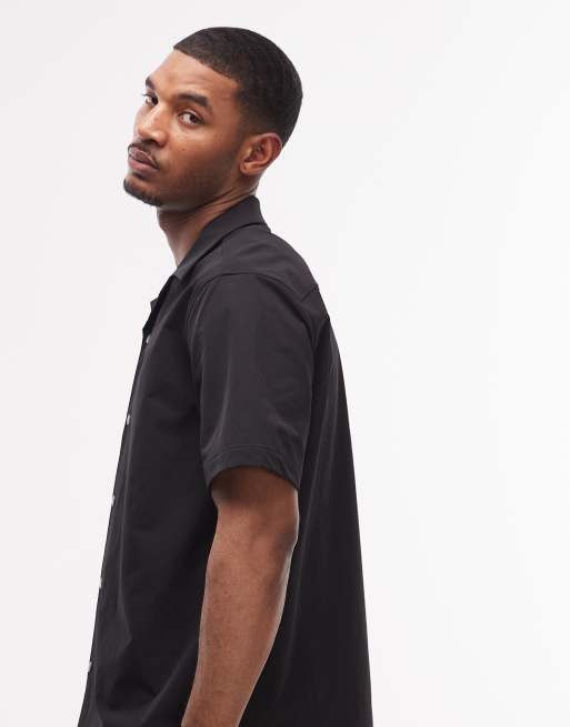 ASOS DESIGN motionMAX™ relaxed fit four way stretch shirt in black, 7 of 7