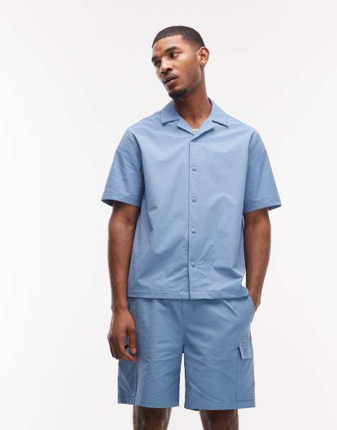 ASOS DESIGN motionMAX™ relaxed fit four way stretch shirt in blue - view 1