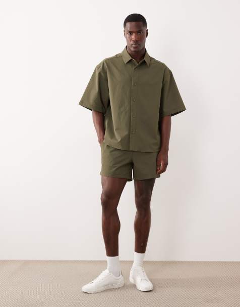 ASOS DESIGN motionMAX shirt and shorts co-ord in khaki - view 1
