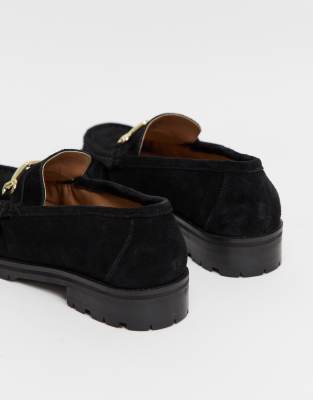 black suede chunky loafers