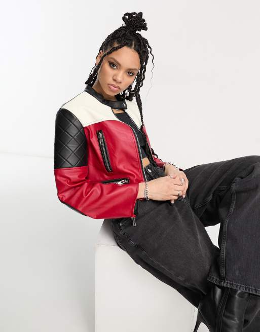 Express red leather jacket sale