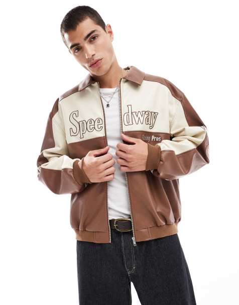 ASOS DESIGN – Motocross-Jacke aus Kunstleder in Hellbraun mit Oversize-Schnitt - view 1