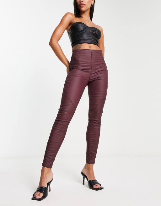 Burgundy In Black Zig Zag Print High Waist Leggings