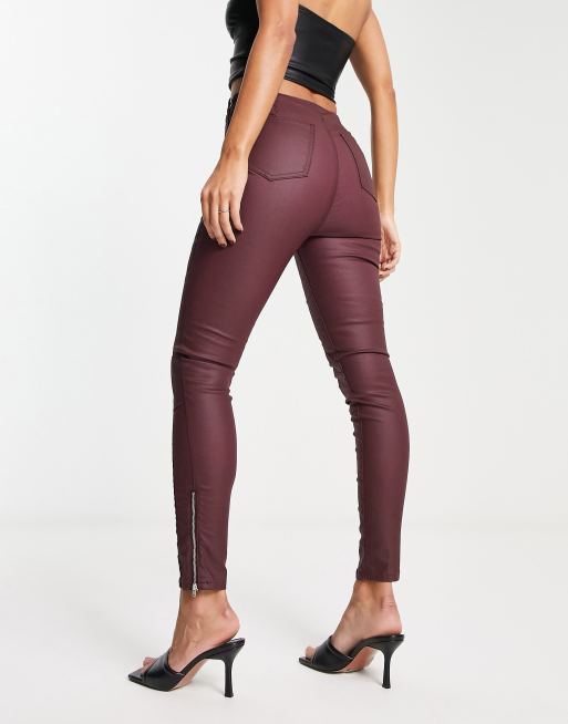 Burgundy In Black Zig Zag Print High Waist Leggings