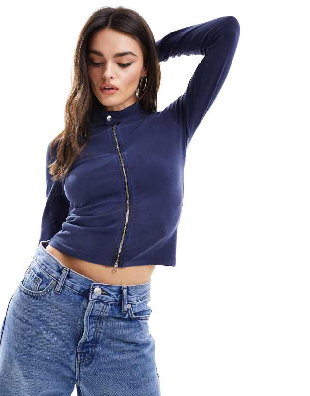 ASOS DESIGN - motorcross zip up top in navy