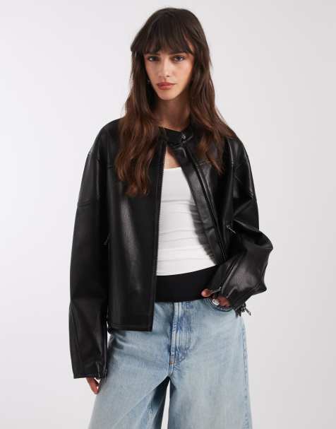 ASOS DESIGN motorsport leather look biker jacket in black - view 1