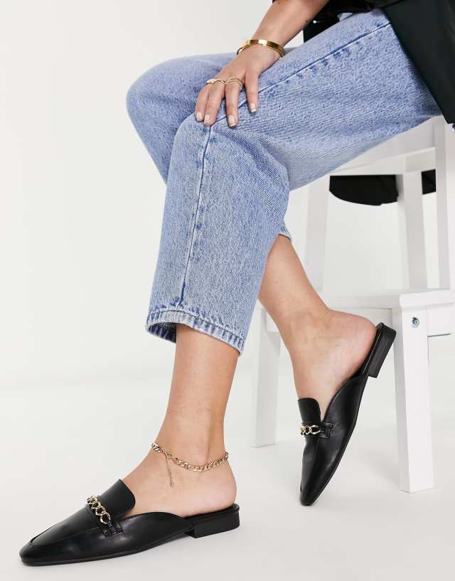 ASOS DESIGN Motto chain flat mules in black