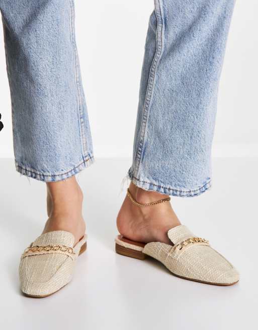 ASOS DESIGN Motto Mules plates avec cha ne Naturel