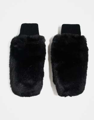 ASOS DESIGN - Moufles oversize en fausse fourrure - Noir
