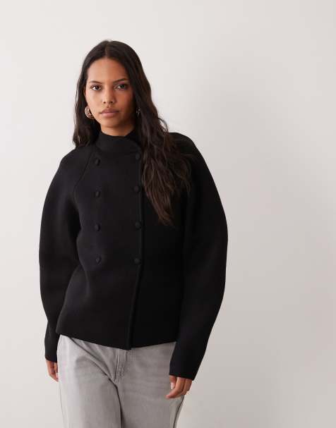ASOS DESIGN moulded banana mandarin collar sleeve cardigan in black - view 1