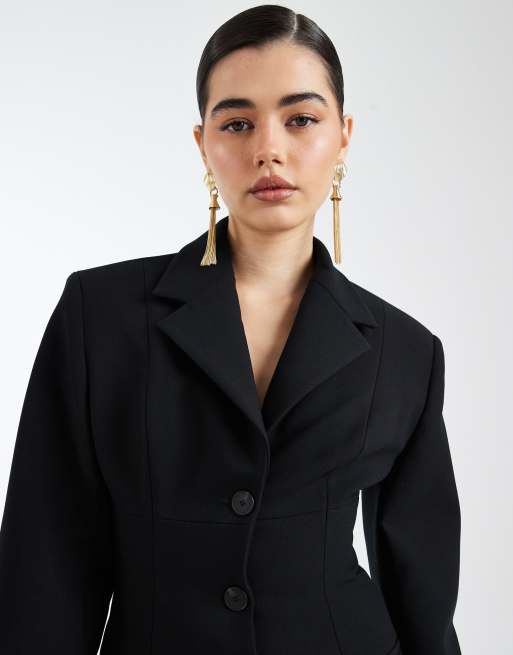 ASOS DESIGN moulded cinch blazer dress in black, 2 of 4