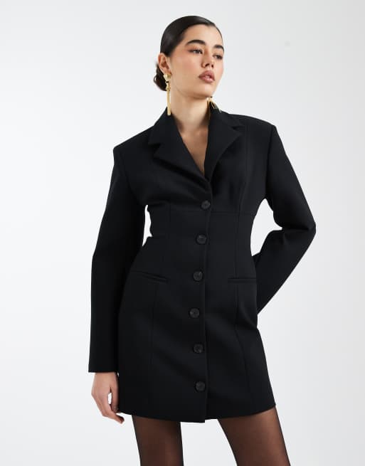 ASOS DESIGN moulded cinch blazer dress in black, 3 of 4