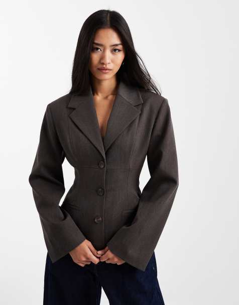 ASOS DESIGN moulded cinch blazer in charcoal