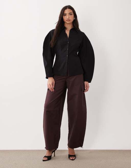 ASOS DESIGN moulded cinch shirt in black, 2 of 4