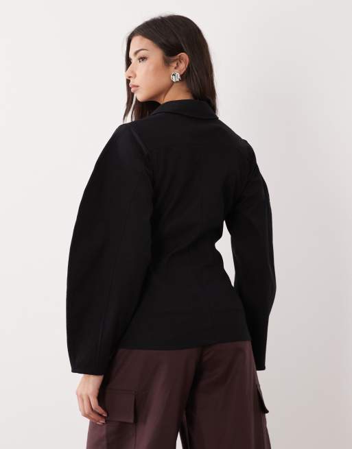 ASOS DESIGN moulded cinch shirt in black, 4 of 4