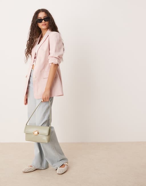 ASOS DESIGN moulded hip linen blazer in pink, 2 of 4
