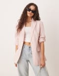 [ASOS DESIGN] ASOS DESIGN moulded hip linen blend blazer in pink M Pink
