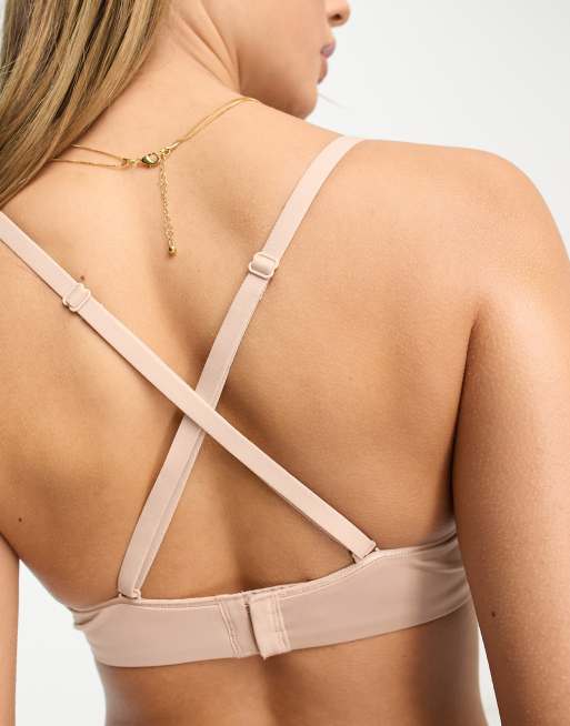 ASOS DESIGN molded multiway strapless bra with clear center in beige