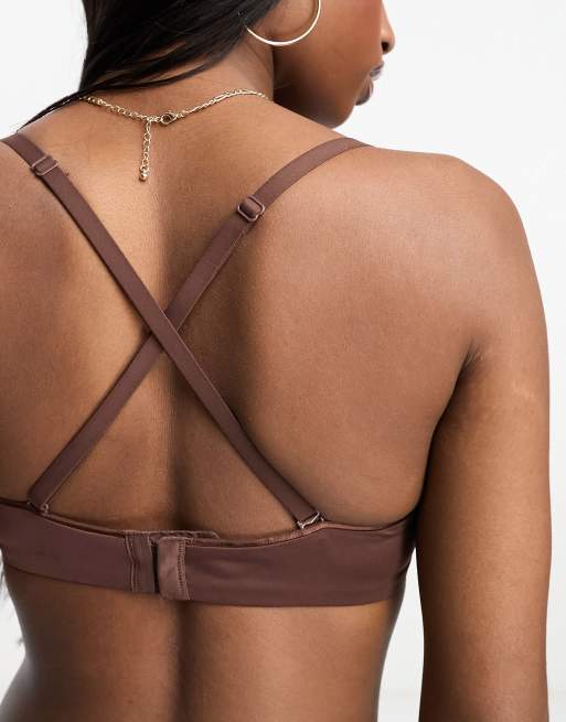 ASOS DESIGN molded multiway strapless bra with clear center in brown