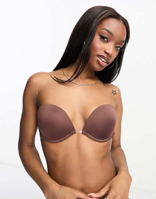 ASOS DESIGN molded multiway strapless bra with clear center in brown