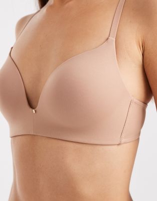 Asos Design Moulded Non Wired Padded Bra With Charm Detail And Embossed Straps In Neutral