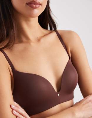 Asos Design Moulded Non Wired Padded Bra With Charm Detail And Embossed Straps In Brown