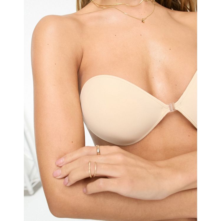 ASOS DESIGN moulded strapless backless bra with stick on wing in brown