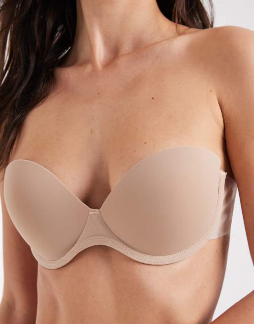 ASOS DESIGN moulded strapless backless bra with stick on wing in beige, 4 of 4